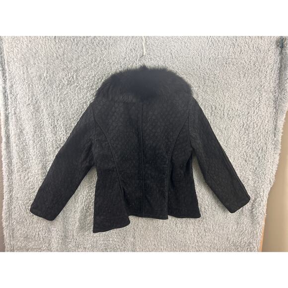 Upcycled Black Denim Jacket w/ Real Fox Fur Stole Collar – Size 8 - Picture 3 of 14